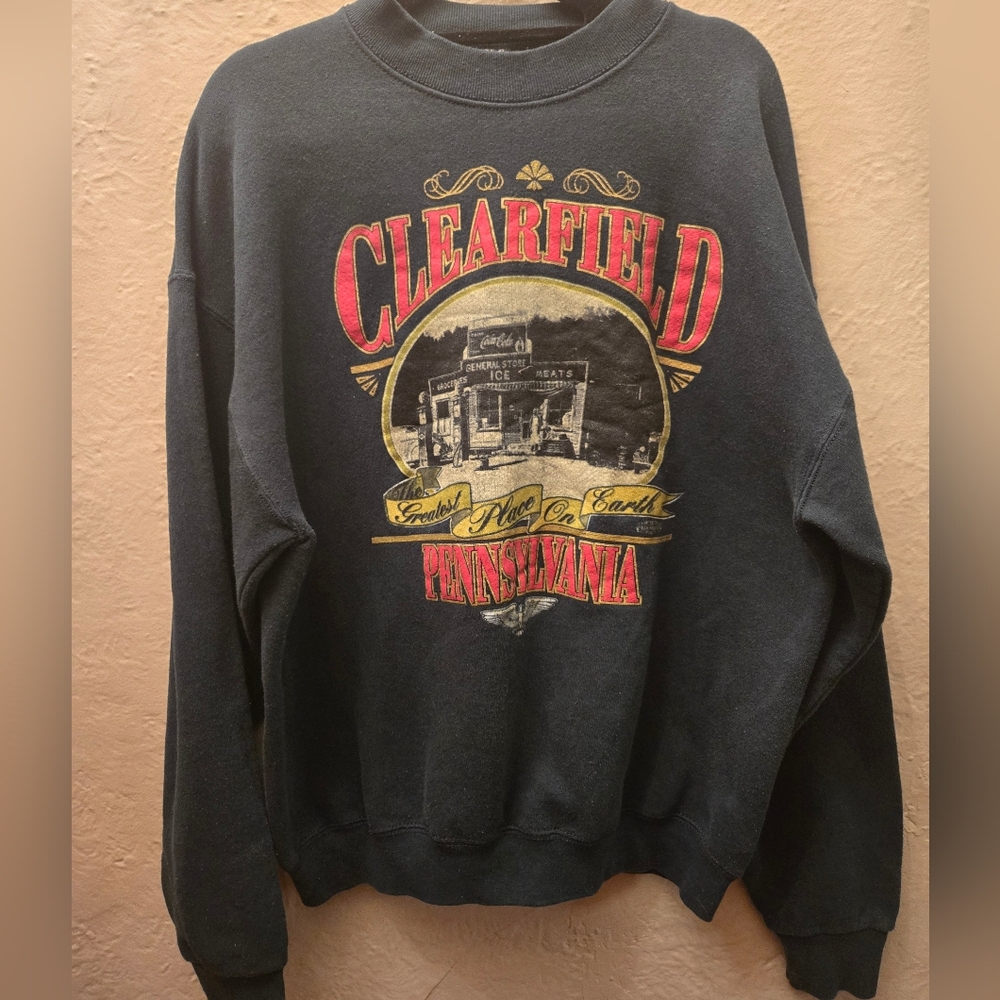 Vintage Black Clearfield Pennsylvania Graphic Crewneck Sweater